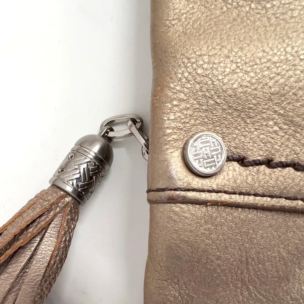 Cole Haan Womens Bronze Leather Hobo Shoulder Bag Large Boho Western Slouchy